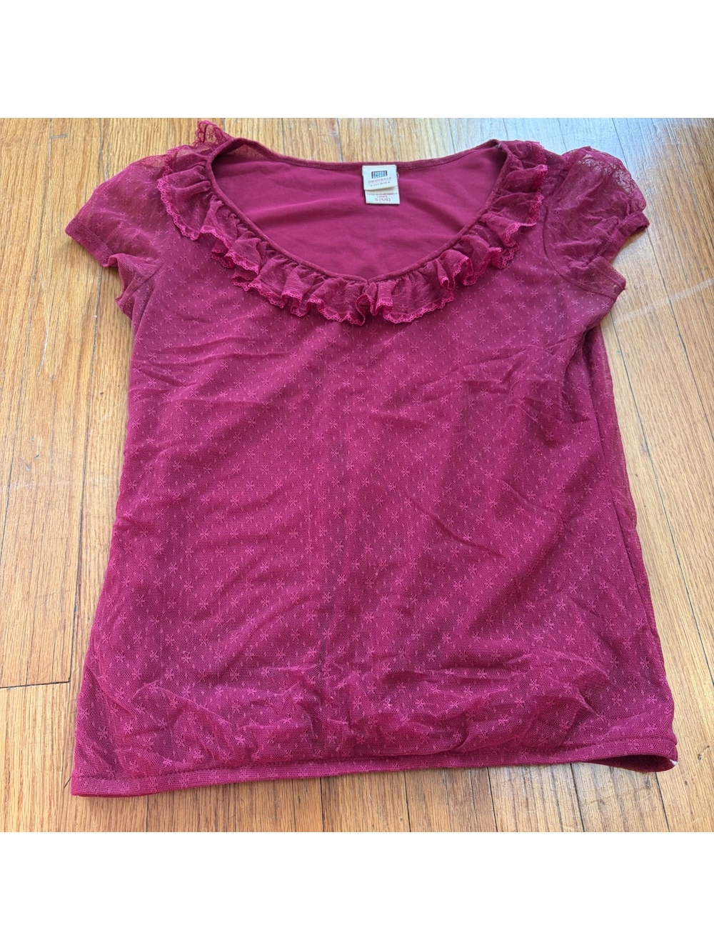 Vintage Y2K burgundy lace ruffle whimsical baby tee